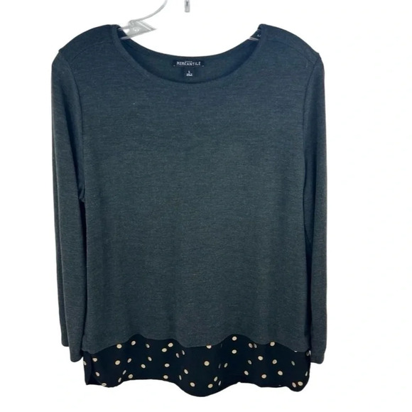 J.Crew Women's Gray Polka Dot Hem Long Sleeve Blouse Size L Casual Fall … - Picture 1 of 9